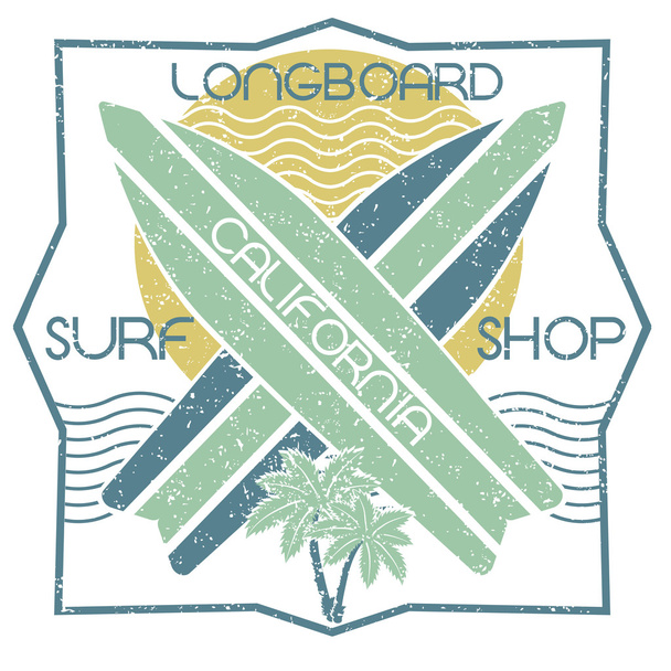 Surfing company label in modern vintage design - Vector, Image