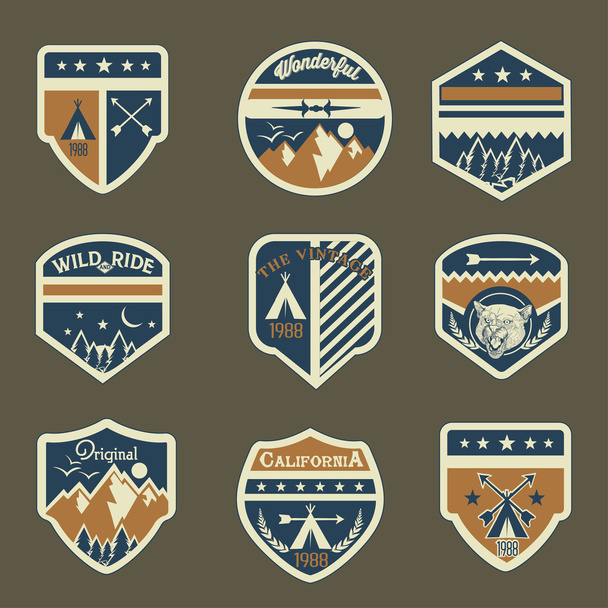Set of mountain badges and logo patches - Vector, Image