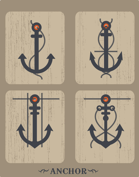 船のアンカー アイコンの紋章セット - ベクター画像
