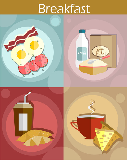 Breakfast concept flat icons - Vector, Image