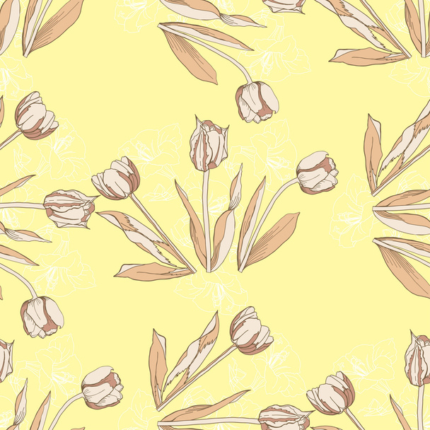 Seamless pattern with tulips flowers - Vector, imagen