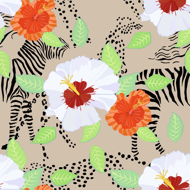 Seamless pattern with hibiscus - Vector, Image