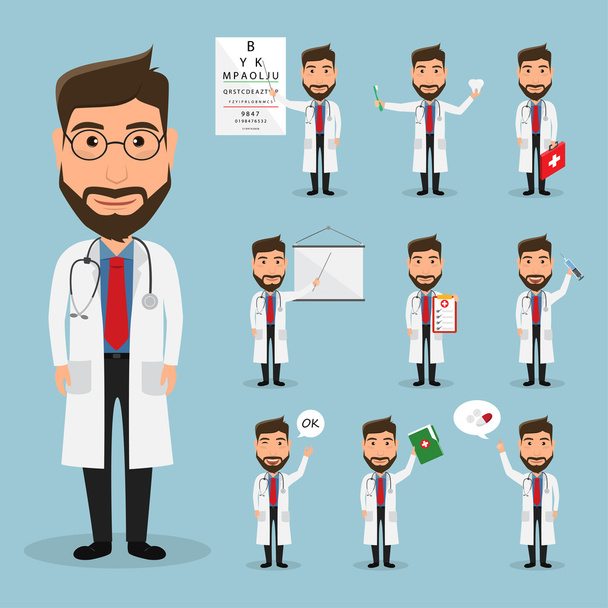 set of doctor character at hospital. health care. hospital icon. - Vector, Image