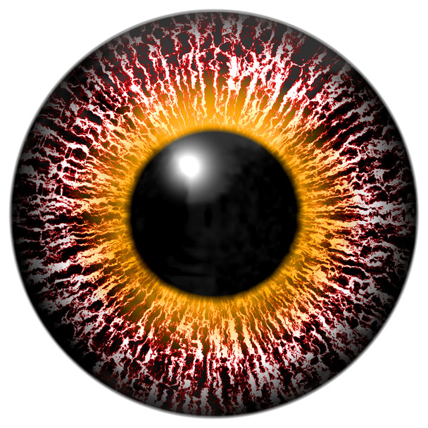 Blutiges rosafarbenes Außerirdisches Auge mit gelbem Ring um die Pupille - Foto, Bild