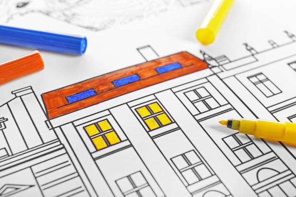 Coloring of buildings with felt pens - Foto, Bild