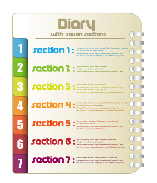 Diary with seven colored sections - Vector, Image