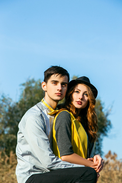 Young couple in love outdoor - Фото, изображение
