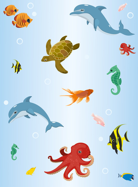 wallpaper with the image of underwater animals - Vector, Image