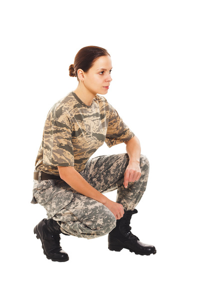 Katona: lány a katonai egyenruhában - Fotó, kép