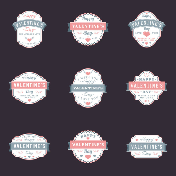 Set Of Vintage Happy Valentines Day Badges and Labels. Typography Design Template with Pink and Gray Colors - ベクター画像