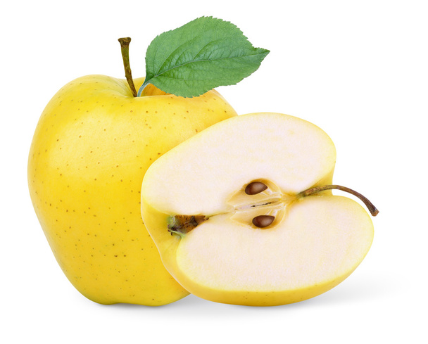 owoce żółte jabłko na białym tle - Zdjęcie, obraz