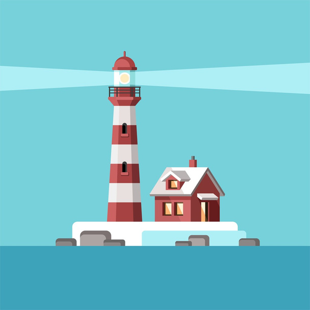 Sea and a lighthouse. Solitary Island. - Vector, Image