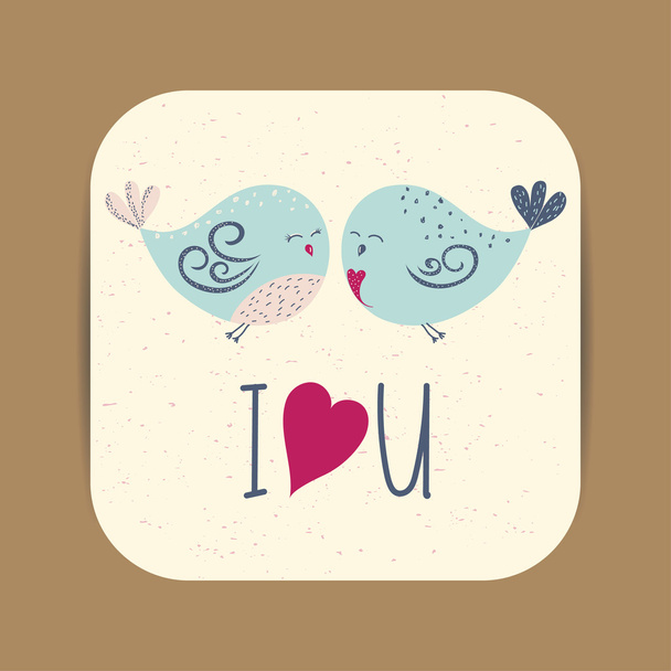 Cute card template with two birds in love for Valentine's day - Vektori, kuva