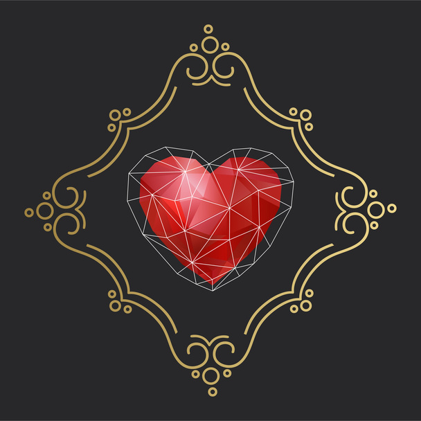 Happy Valentines Day card. Polygonal heart. Monogram design temp - Vector, afbeelding