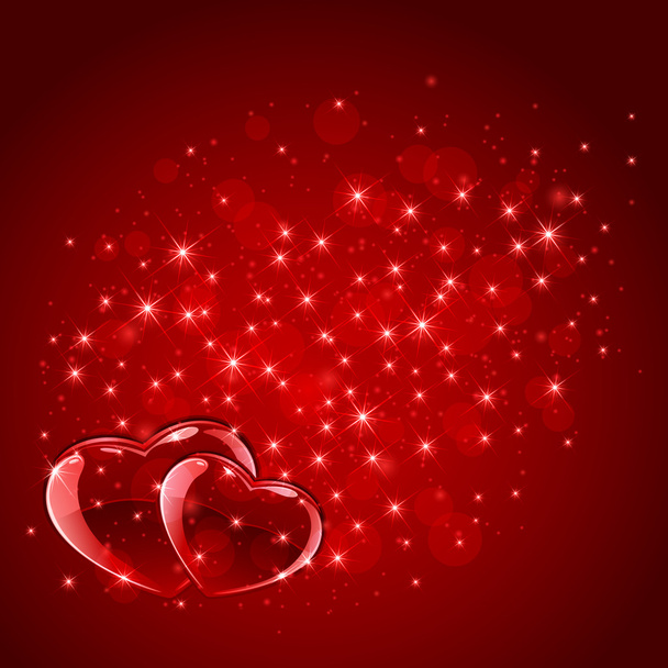 Red hearts on starry background - Вектор, зображення