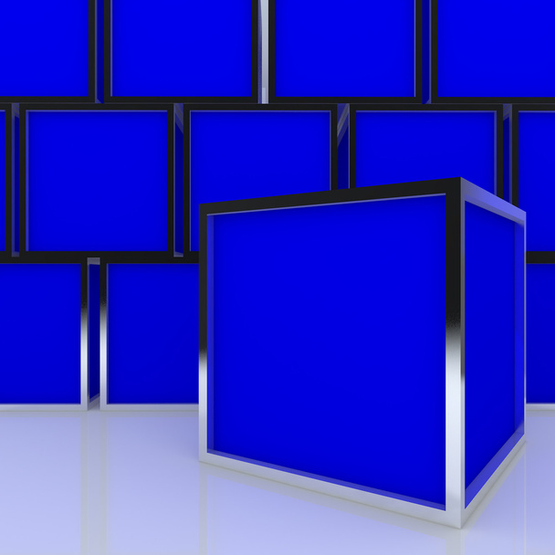3D tyhjä abstrakti sininen laatikko näyttö
 - Valokuva, kuva