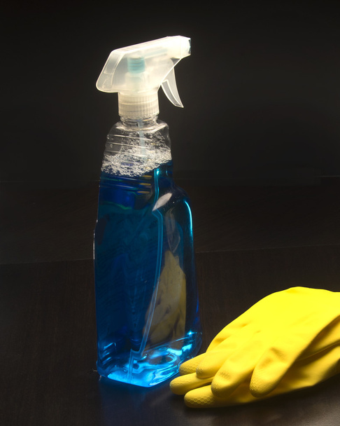 Domestic Cleaning with solution and Protective Gloves - Foto, Bild