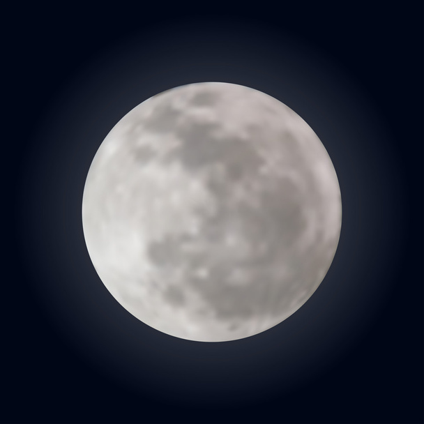 Realistic shining full moon in the dark blue sky - Vector, Image