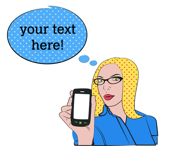 Blond woman with cell phone - Vector, Image