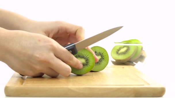 Μαχαίρι κοπής φρέσκο ακτινίδιο - Πλάνα, βίντεο