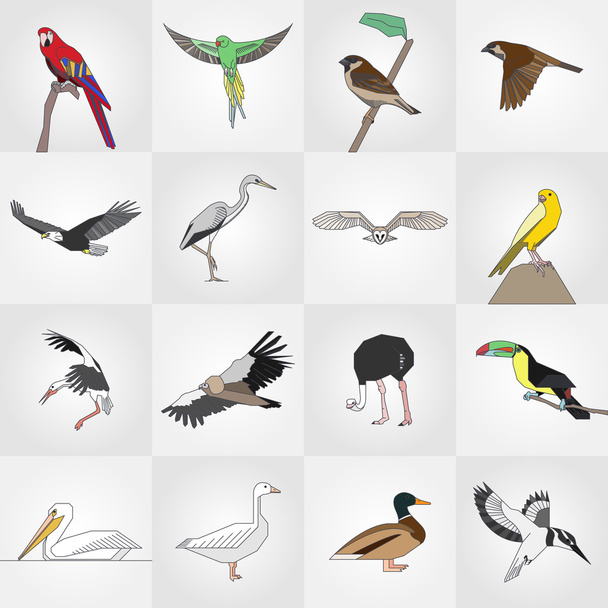 ベクトル線フラットの様式化された図鳥セット - ベクター画像