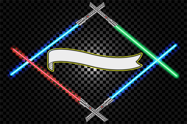 Crossed light swords futuristic on checkered background - Vector, Image
