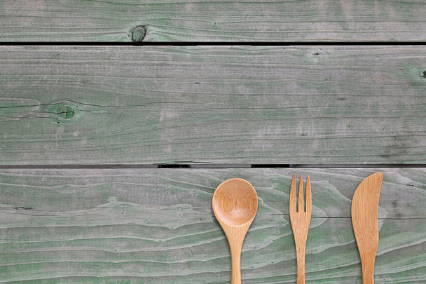 Wooden spoon and fork, knife - Photo, Image