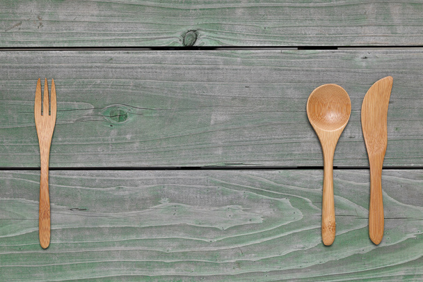 Wooden spoon and fork, knife - Photo, Image