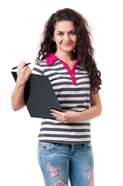 Teen girl holding a clipboard - Foto, Imagen