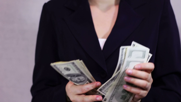 Business Women Counts Money in Hands. - Footage, Video