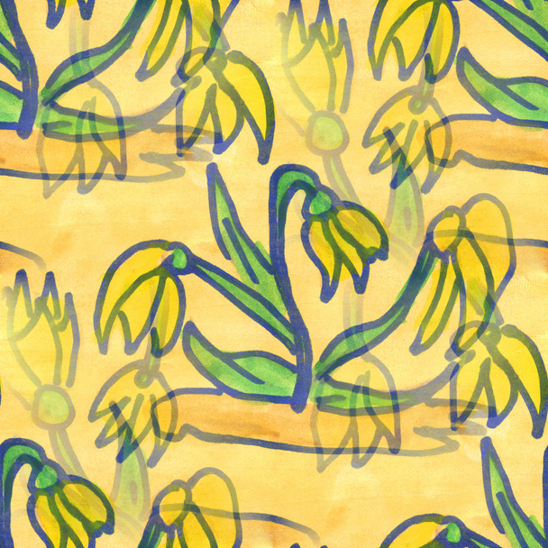 aquarela flor padrão sem costura amarelo verde baga floral fundo primavera ilustração papel de parede vintage arte flores
 - Foto, Imagem