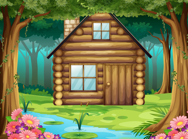 Wooden hut in the forest - Vector, Image