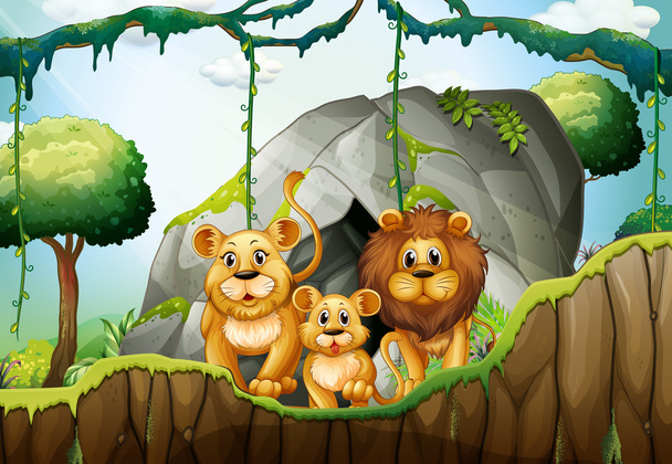 Ormanda yaşayan aslan ailesi - Vektör, Görsel