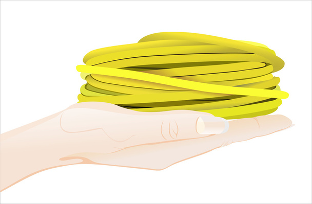 рука тримає моток жовтого кабелю
 - Вектор, зображення
