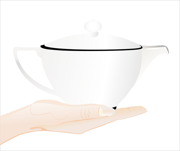 hand holding white teapot - ベクター画像