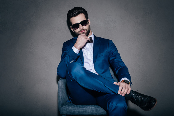 handsome man in suit and sunglasses - 写真・画像