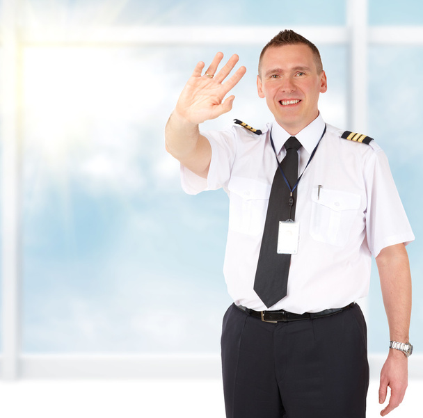 Airline pilot waving - 写真・画像