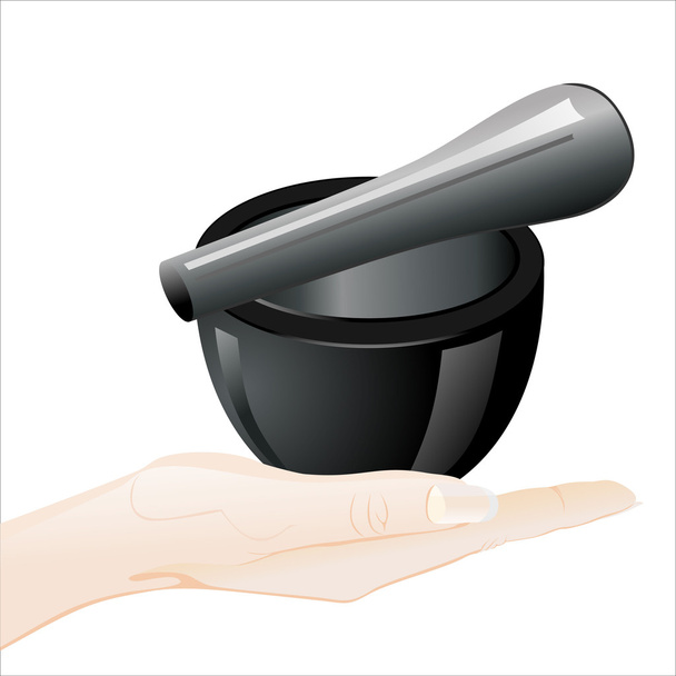 Human hand holding Mortar with pestle - Vector, imagen
