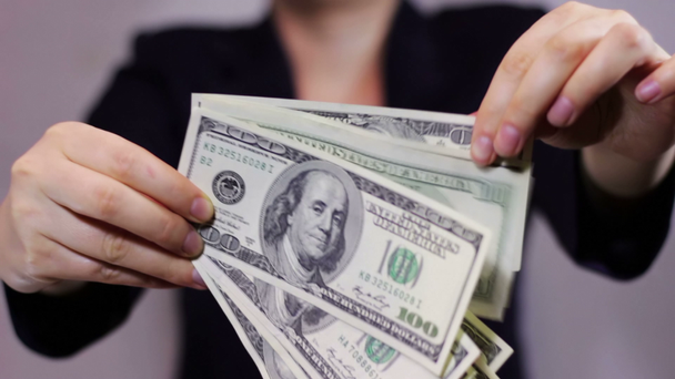 Business Women Counts Money in Hands. - Footage, Video