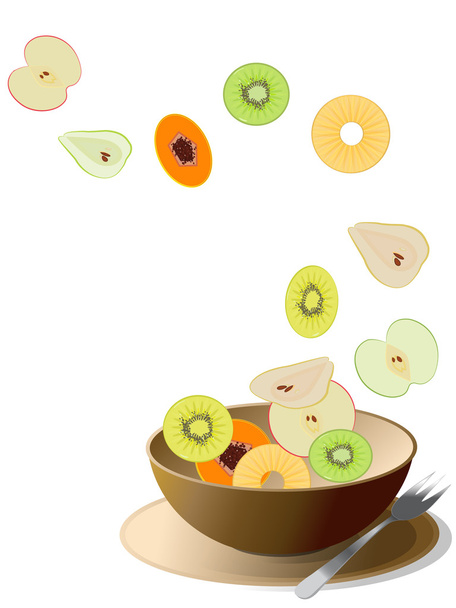 Bowl with sliced colorful fruits - Vector, Image