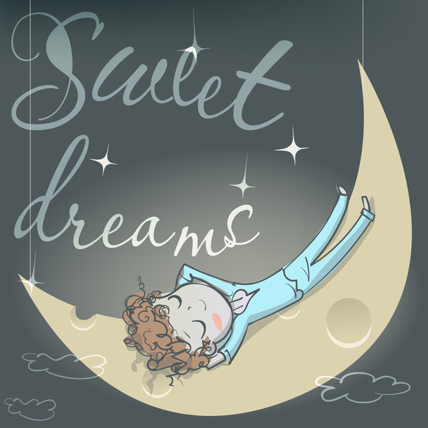 mignonne fille endormie sur la lune
 - Vecteur, image