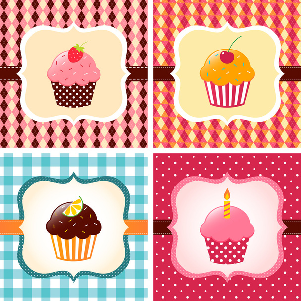 Cupcake cards set - Vektori, kuva