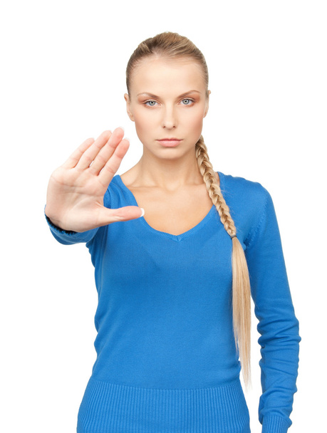 Woman making stop gesture - 写真・画像