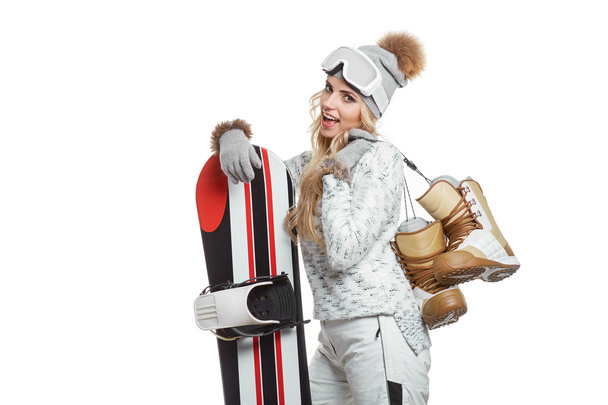 Portrait of a styled professional model with snowboard. - Photo, Image