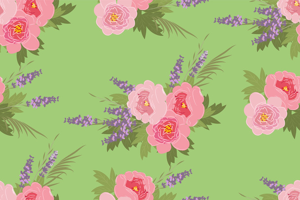 Floral peony and lavender retro - Vector, afbeelding