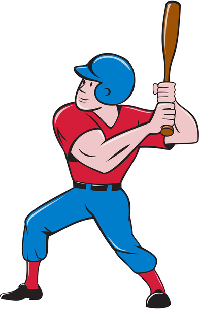 Beyzbol oyuncu vuruş izole karikatür - Vektör, Görsel