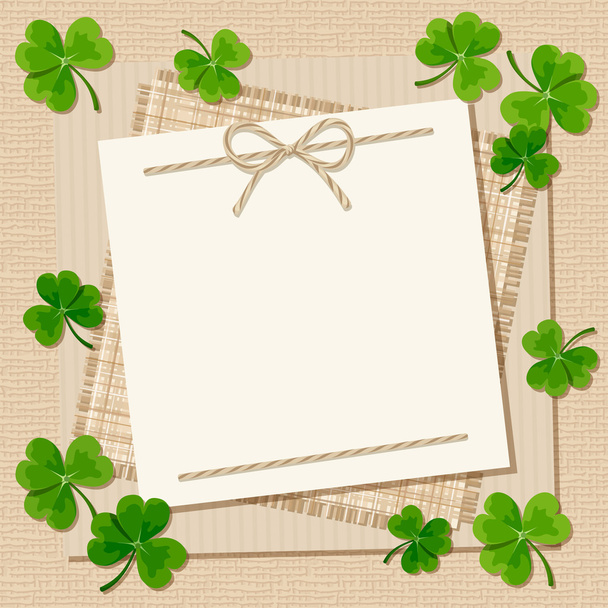 St. Patrick's day card with shamrock on a sacking background. Vector eps-10. - Vektor, obrázek