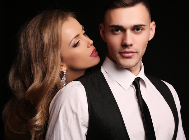 love story. beatiful sexy couple. gorgeous blond woman and handsome man   - Fotó, kép