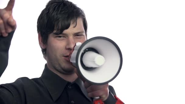 Hombre gritando en megáfono
 - Imágenes, Vídeo