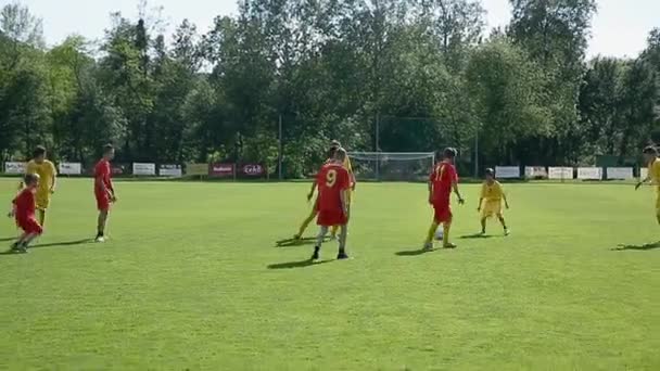 Teenagers playing soccer competition on field - Footage, Video